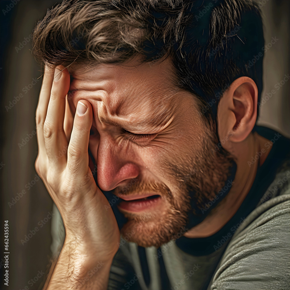 Fototapeta premium man suffering from tinnitus. AI generated.