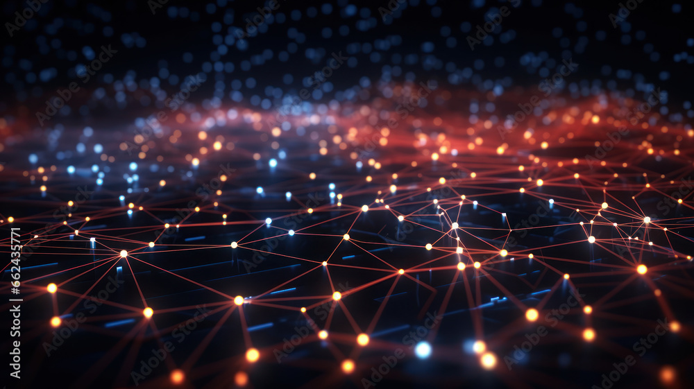 Fototapeta premium Dark Background with Connected Dots and Lines, Data Network Illustration