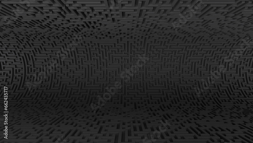 Fototapeta Naklejka Na Ścianę i Meble -  Futuristic background with bended black maze pattern. 3d rendered technology background.