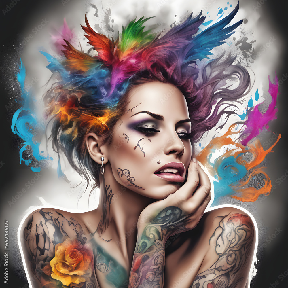 Portrait of a beautiful young woman with bright make-up and creative hairstyle