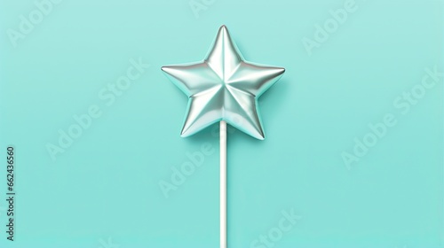  a silver star shaped lollipop on a blue background. generative ai