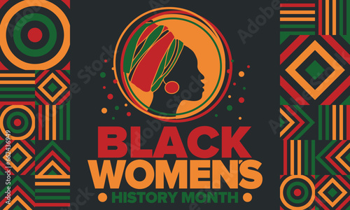 Black Women s History Month annual celebrated in April. International holiday in honor of the achievements of black women with roots in Africa of the past  future and present. Black woman silhouette