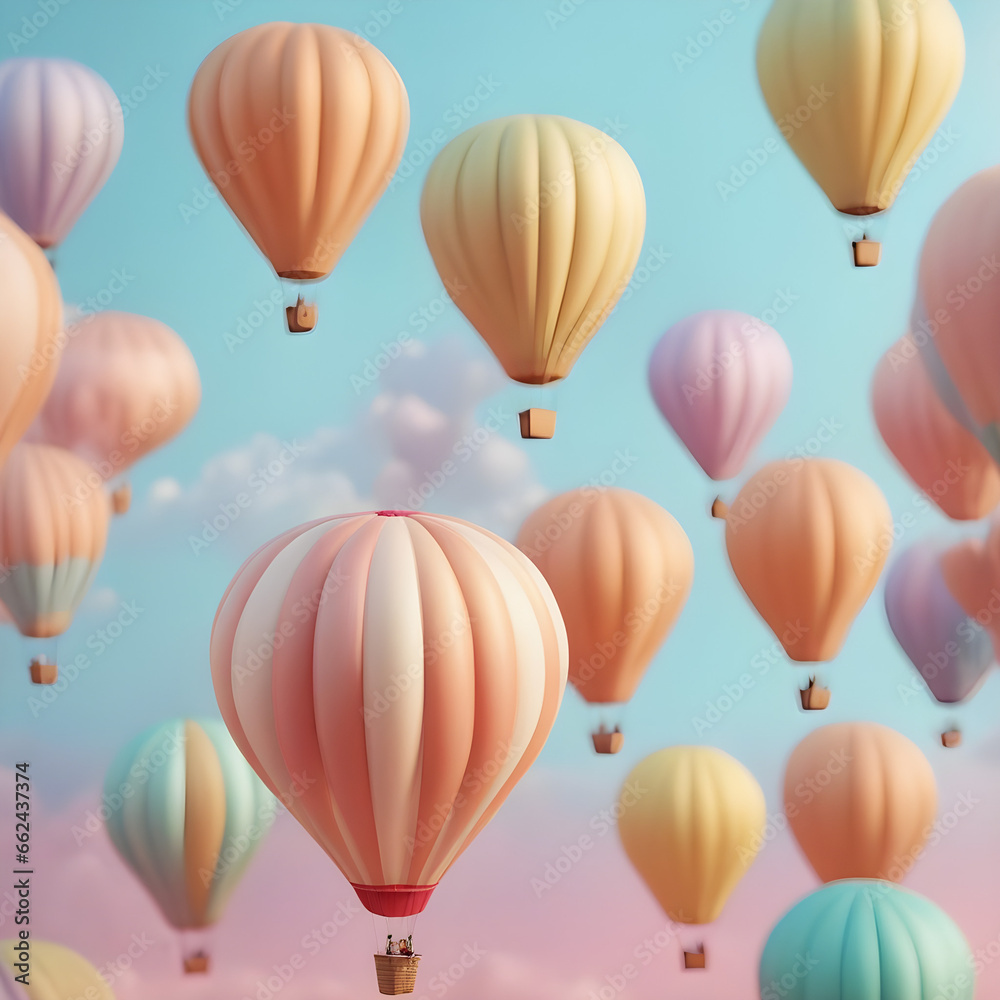 Naklejka premium colorful hot air balloons against isolated color background abstract balloon art poster