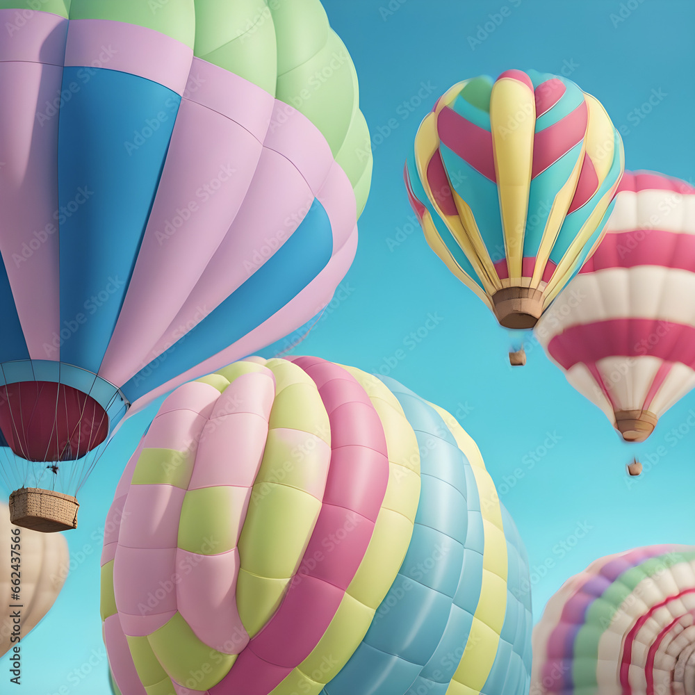 Obraz premium colorful hot air balloons against isolated color background abstract balloon art poster