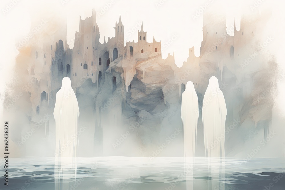 Ghostly apparitions haunting ancient ruins and crumbling castles - Generative AI