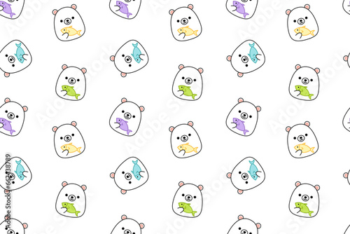Kawaii polar bears on seamless pattern. Squishmallow. Background. Kawaii, vector