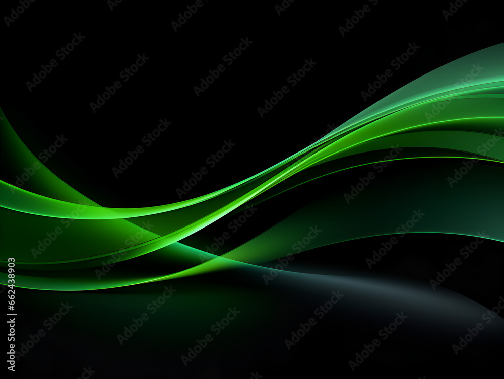 Fototapeta premium Abstract 3d smooth neon green wave on black background