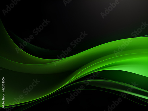 Abstract 3d smooth neon green wave on black background