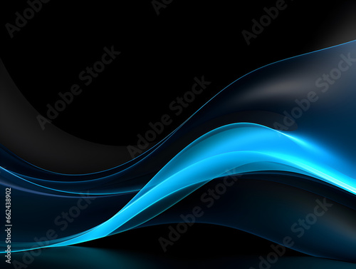 Abstract 3d smooth neon blue wave on black background