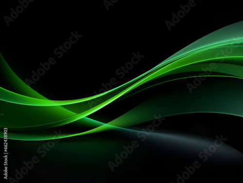 Abstract 3d smooth neon green wave on black background