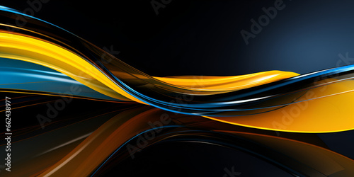 3d smooth neon blue and yellow abstract on black background 