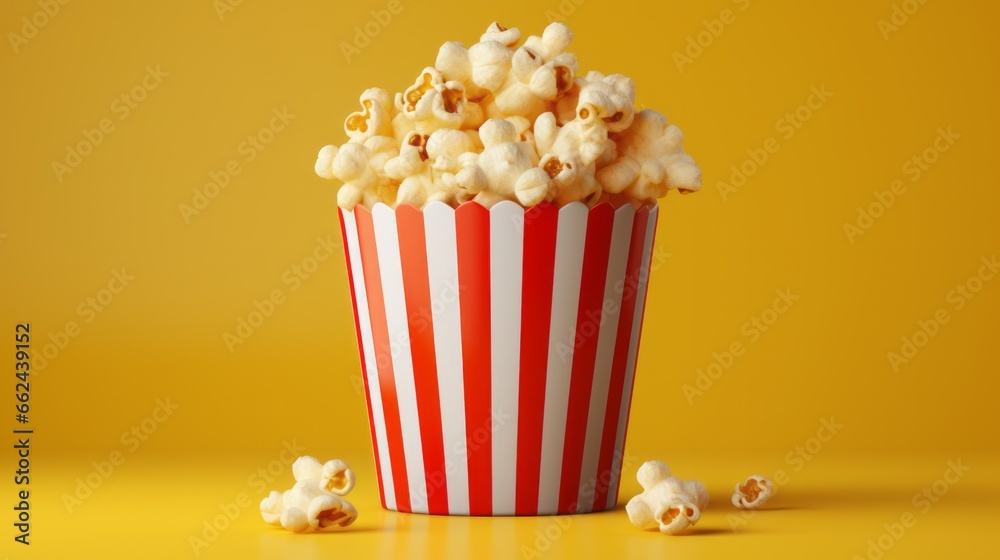 A red and white striped cup filled with popcorn