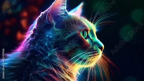 Woman Cat animal with bioluminescent AI Generated pictures