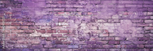 Old brick wall with purple paint texture background, panoramic banner