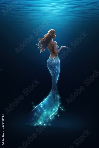 wonderful mermaid in sea water. sun rays. clear blue water. photo