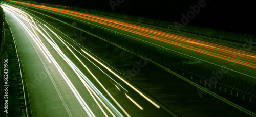 lights of cars with night. long exposure, light lines