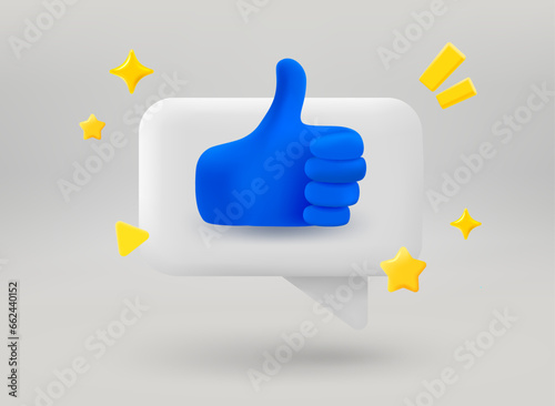 Speech bubble with thumbsup symbol. 3d vector illustration
