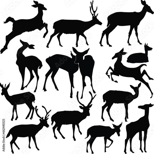 Fototapeta Naklejka Na Ścianę i Meble -  fourteen isolated black deers