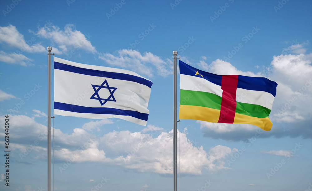 Naklejka premium Central African Republic and Israel flags, country relationship concept