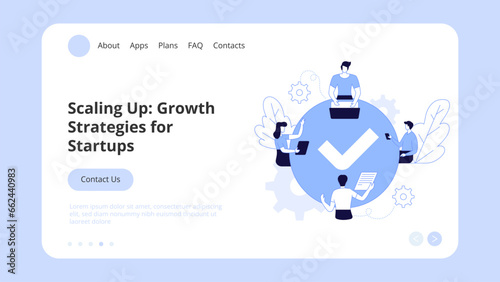 Business startup, goal achievement, boost, project launch, successful idea presentation with infographic icons around. Concept Landing Page Template, Website Banner, Vector Illustration