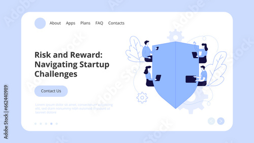 Business startup, goal achievement, boost, project launch, successful idea presentation with infographic icons around. Concept Landing Page Template, Website Banner, Vector Illustration
