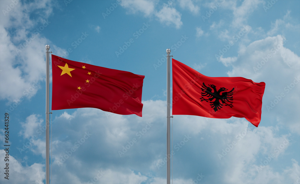 Naklejka premium China and Albania national flags, country relationship concept
