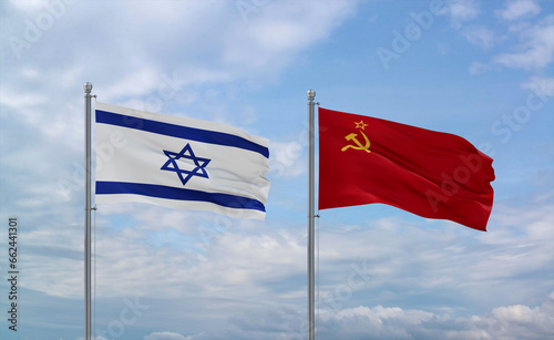 Soviet Union and Israel flags, country relationship concept