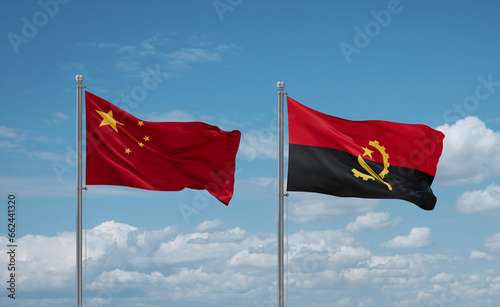 China and Angola national flags, country relationship concept