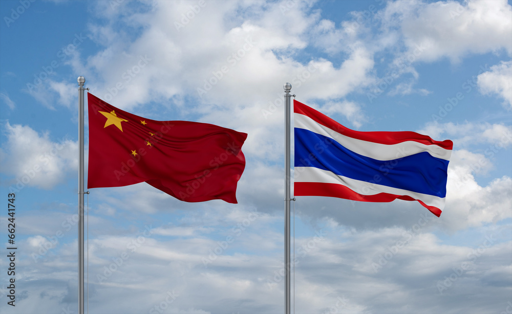 Thailand and China flags, country relationship concept Thailand and China flags, country relationship concept
