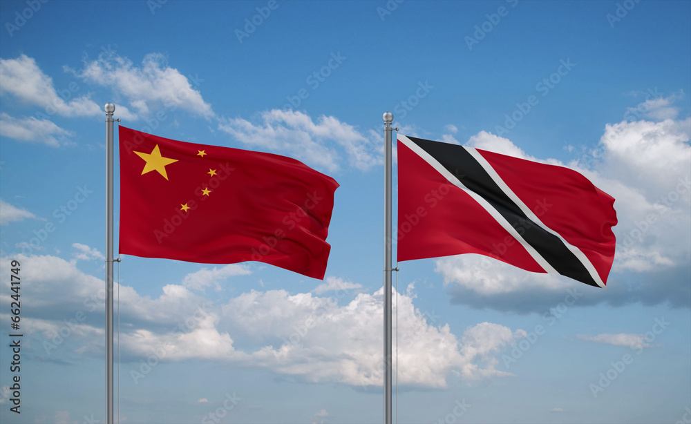 Trinidad and Tobago and China flags, country relationship concept