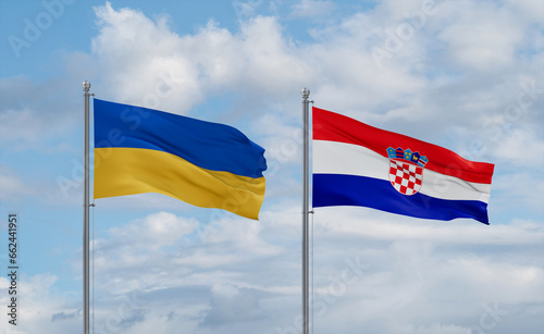 Fotografía Croatia and Ukraine flags, country relationship concept