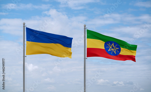 Ethiopia and Ukraine flags, country relationship concept