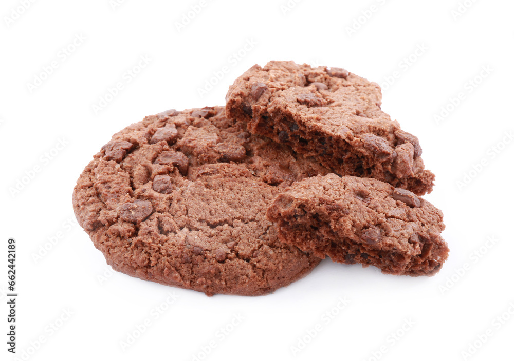 Delicious chocolate chip cookies isolated on white Delicious chocolate chip cookies isolated on white