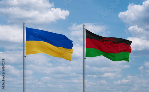Malawi and Ukraine flags, country relationship concept