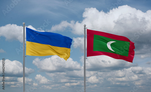 Maldives and Ukraine flags, country relationship concept