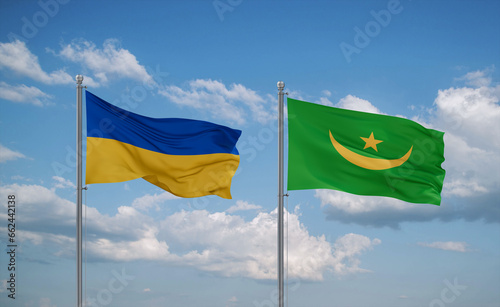 Mauritania and Ukraine flags, country relationship concept