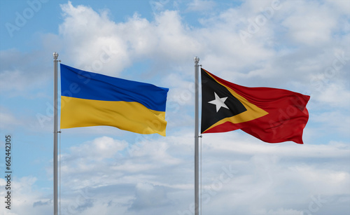 East Timor and Ukraine flags, country relationship concept