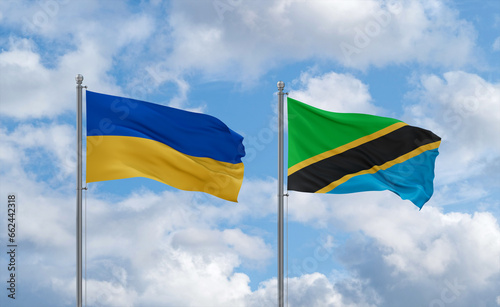 Tanzania and Ukraine flags, country relationship concept