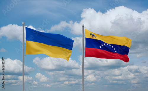 Venezuela and Ukraine flags, country relationship concept