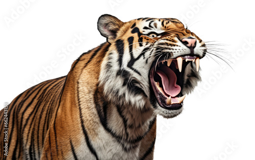 Tiger Roaring in the Wild on a Clear Surface or PNG Transparent Background. © Usama
