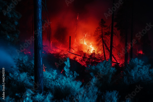 Forest fire. Fire spreads through the forest. Wildfire