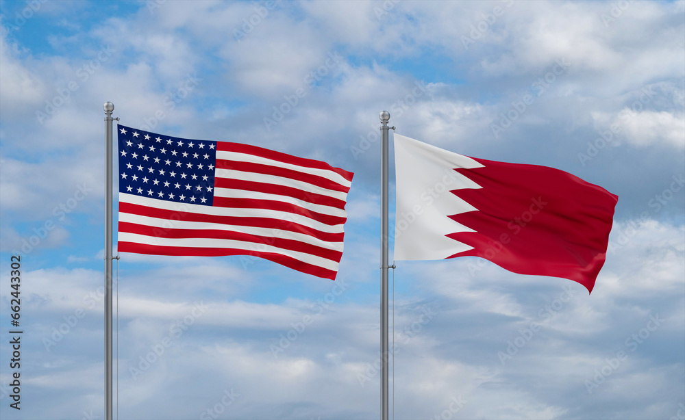 Bahrain and USA flags, country relationship concept