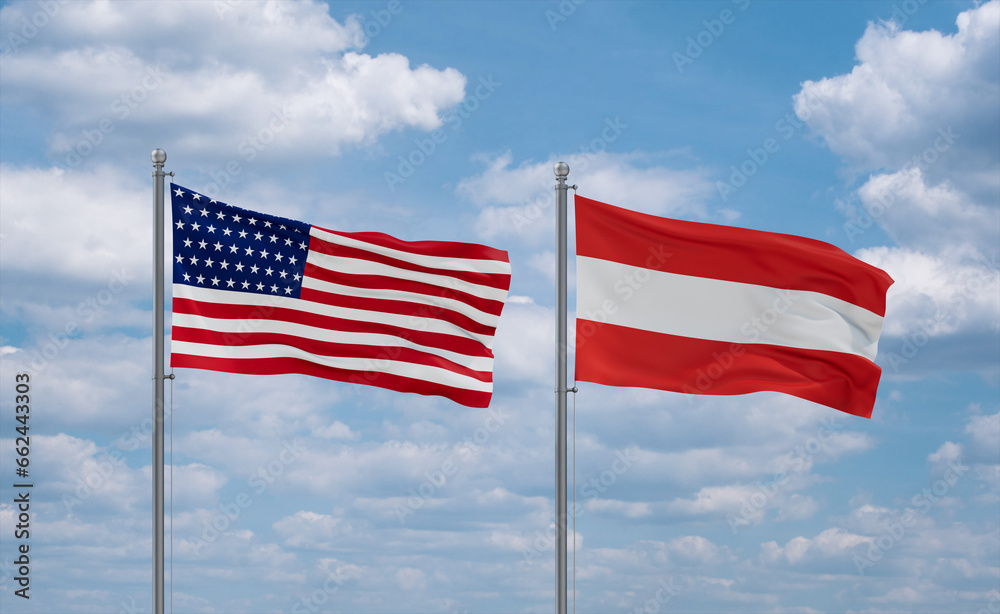 Austria and USA flags, country relationship concept