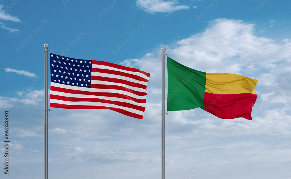 Benin and USA flags, country relationship concept Benin and USA flags, country relationship concept