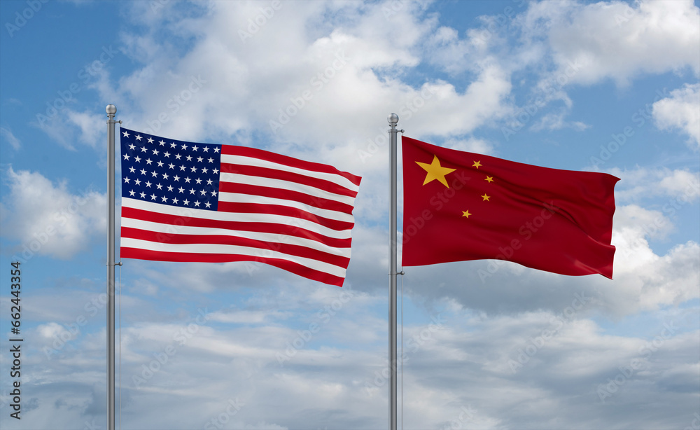 China and USA flags, country relationship concept China and USA flags, country relationship concept