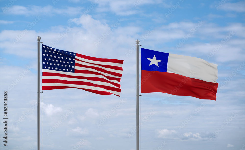 Chile and USA flags, country relationship concept