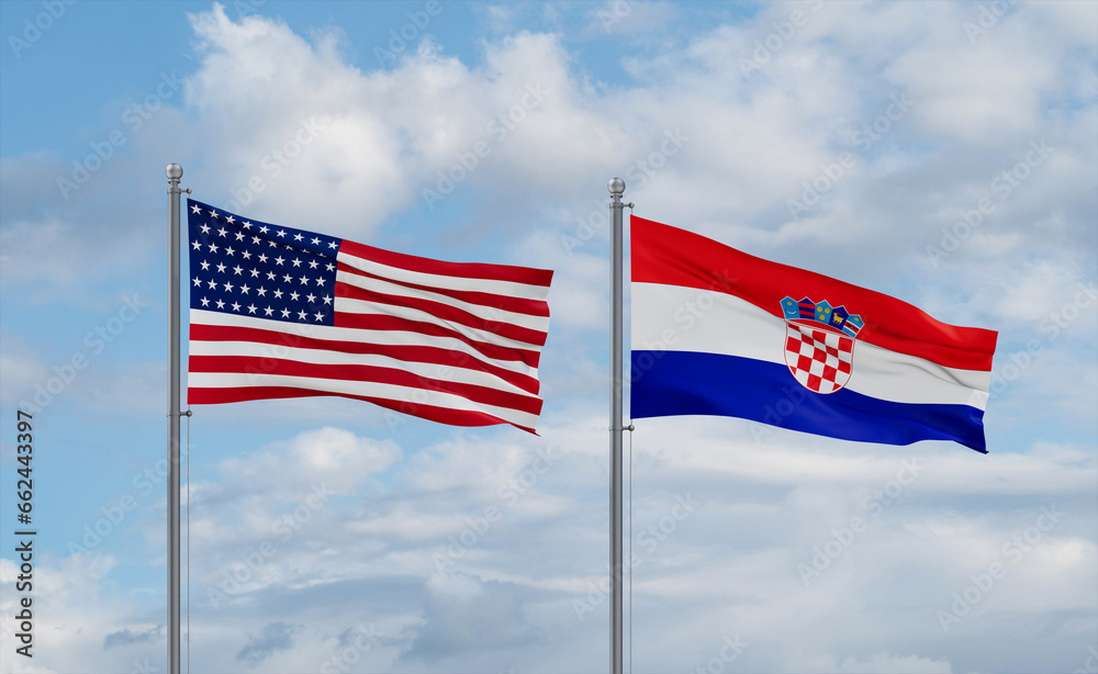 Croatia and USA flags, country relationship concept