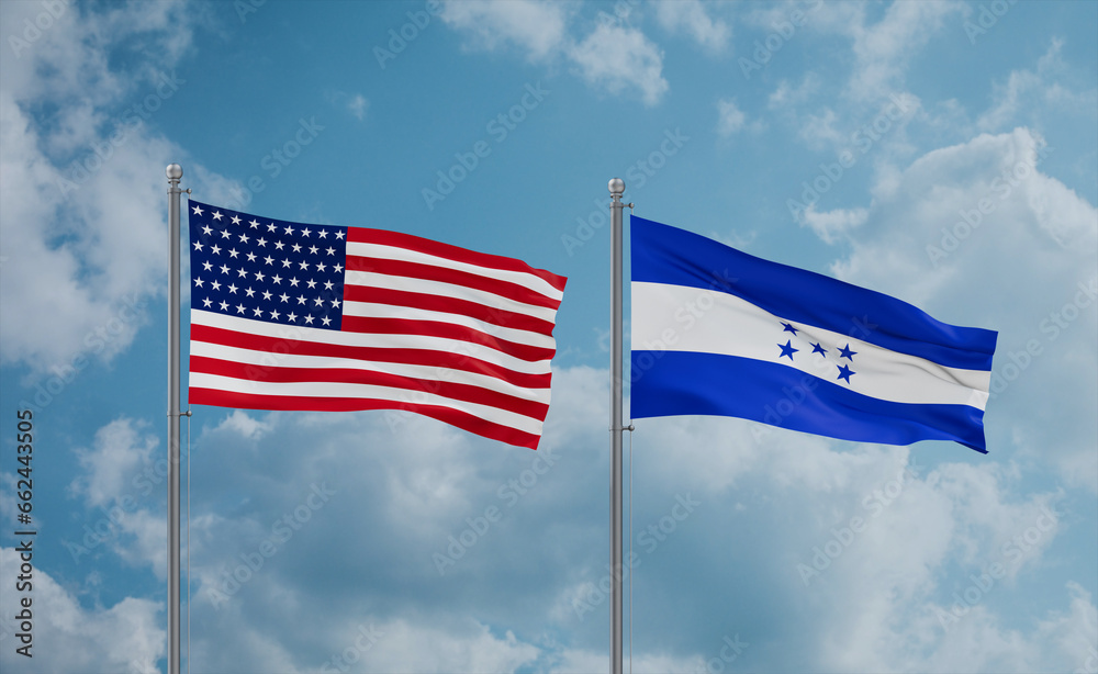 Obraz premium Honduras and USA flags, country relationship concept