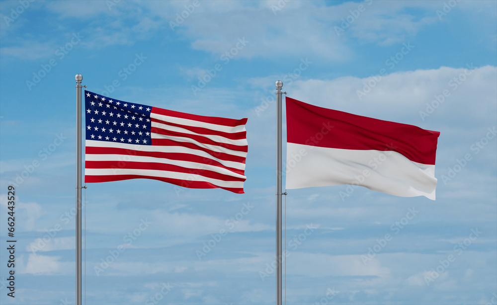 Indonesia and USA flags, country relationship concept Indonesia and USA flags, country relationship concept