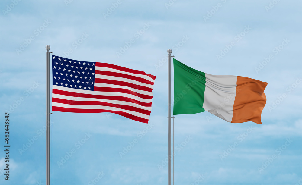 Ireland and USA flags, country relationship concept